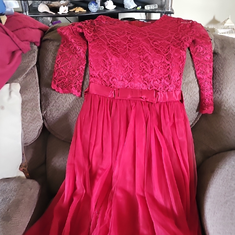 Elegant Lace Kids Dress in Red